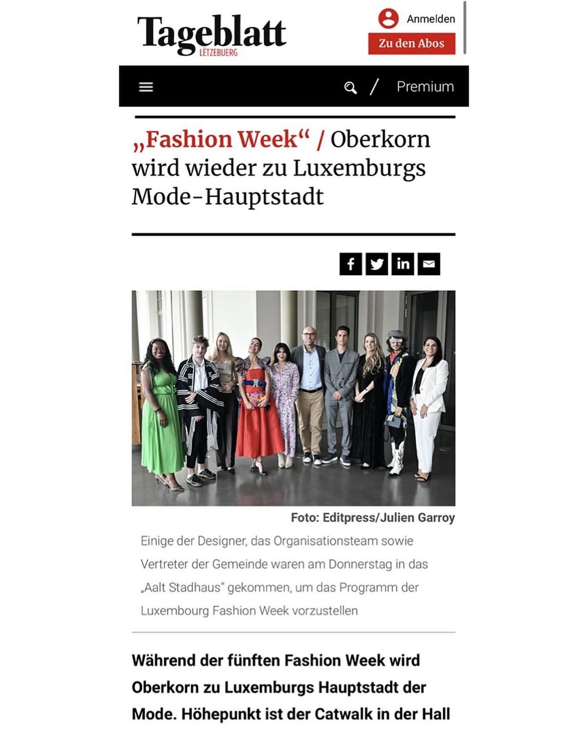 Tageblatt — « Oberkorn wird wieder zu Luxemburgs Mode-Hauptstadt ».