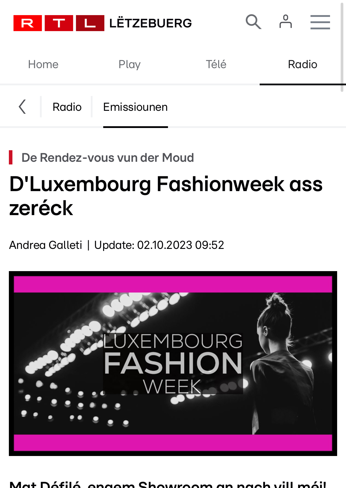 RTL Lëtzebuerg — « D’Luxembourg Fashionweek ass zeréck » — De Rendez-vous vun der Moud.